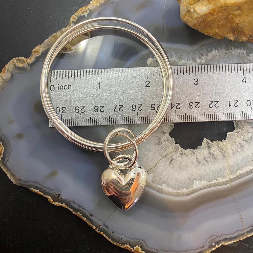 Carolyn Pollack Sterling Silver Puffy Heart & 4 Bangle Bracelet Set For Women - Picture 6 of 7